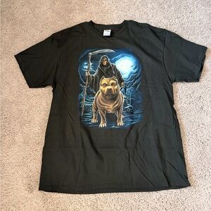 Black Graphic Dog T-Shirt with Reaper and Pitbull Design
